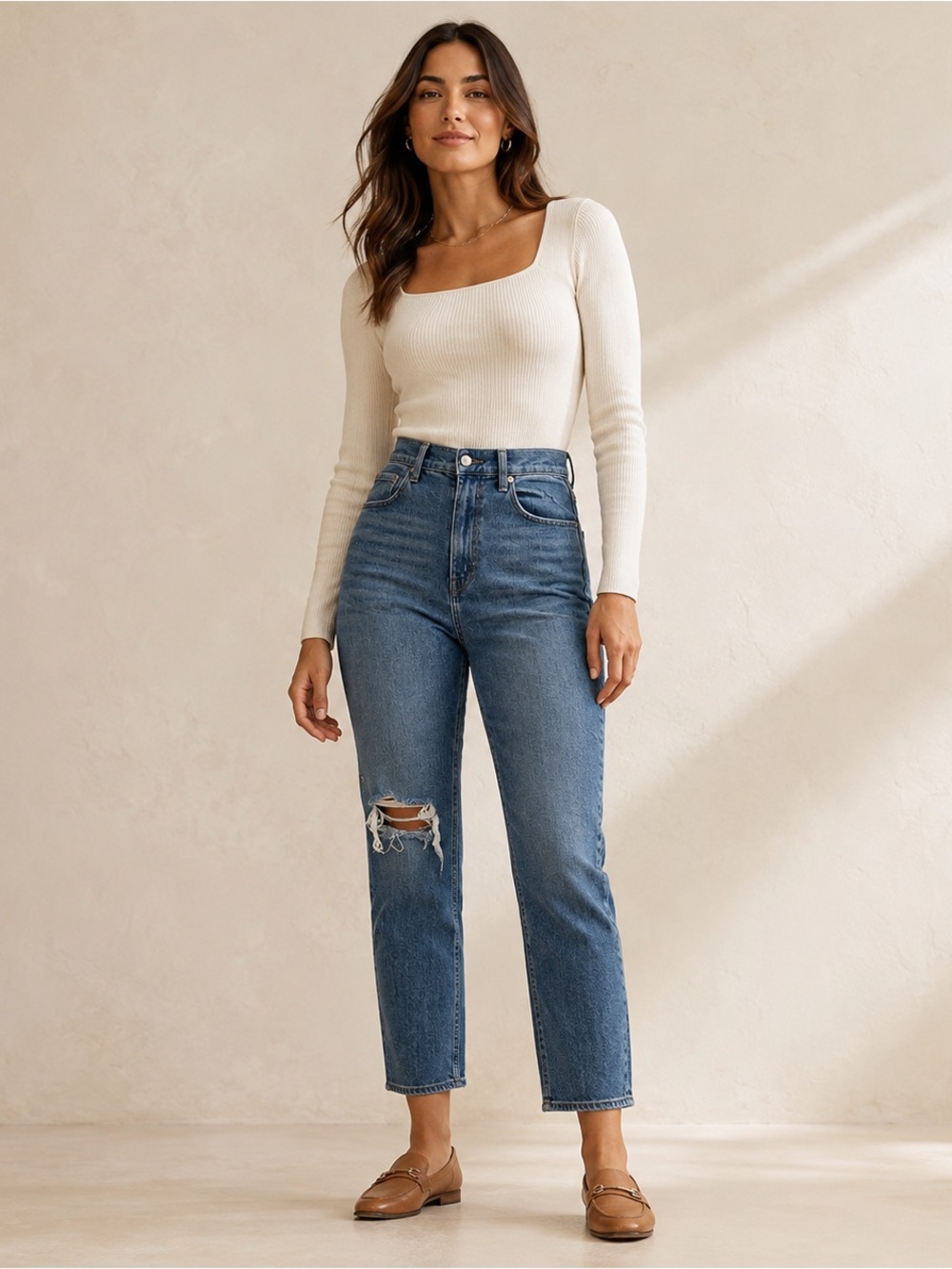 Abercrombie Curve Love Ultra High Rise Ankle Straight Jeans 28 Distressed Knee